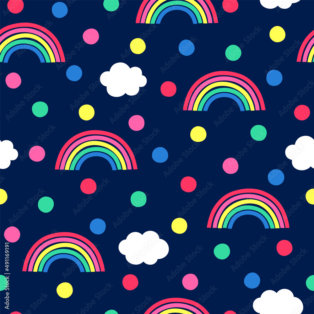 Colorful dot, rainbow and cloud seamless pattern background. Colorful dot, rainbow and cloud seamless pattern background.