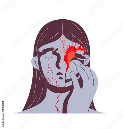 Personality breakdown Disintegration of personality womans face breaks into pieces.