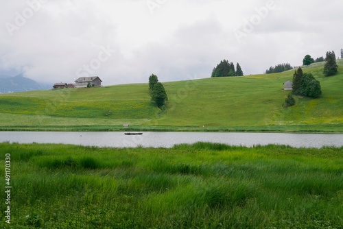 Alpine mountain lake Schwendisee in Toggenburg. St. Gallen  Switzerland.