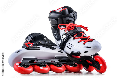 A pair of inline skates isolated on white background photo