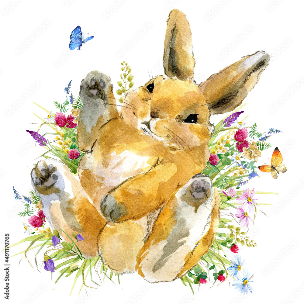 cartoon rabbit. forest animal illustration. cute watercolor hare Stock ...