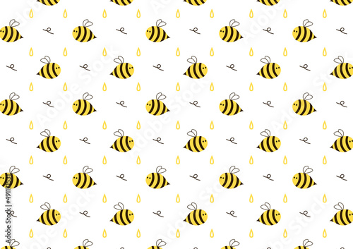 Bee pattern wallpaper. Bee cartoon vector.