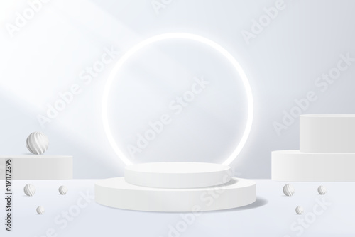 3d background products display podium scene with geometric platform stand to show cosmetic products. Stage showcase on pedestal display white studio