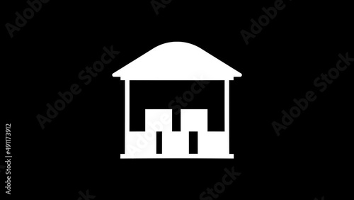 White picture of military warehouse on a black background. cargo storage. Distortion liquid style transition icon for your project. 4K video animation for motion graphics and compositing. photo