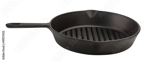 Obraz na plátně Empty cast iron grill frying pan isolated on white background with clipping path