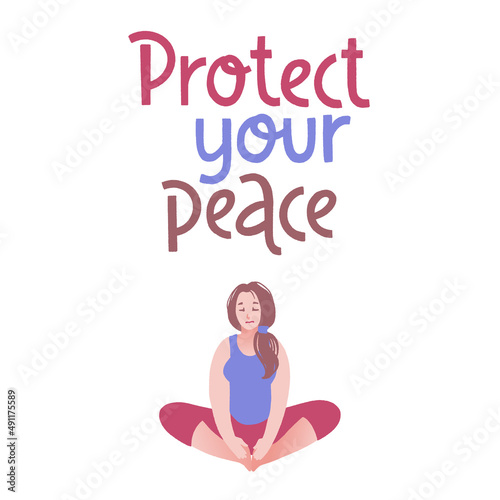 Protect your peace. Vector handwritten lettering and hand drawn character.