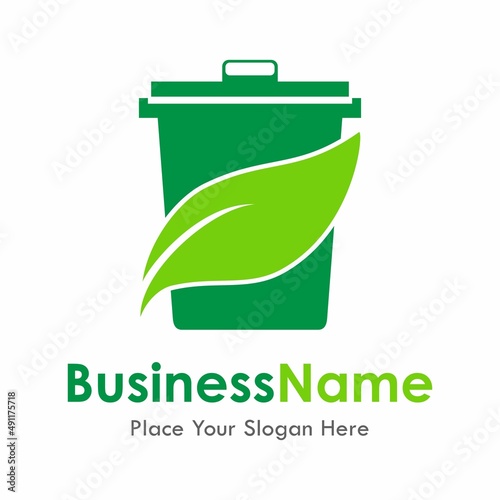 Trash leaf bin vector logo template. Suitable for business, nature and web