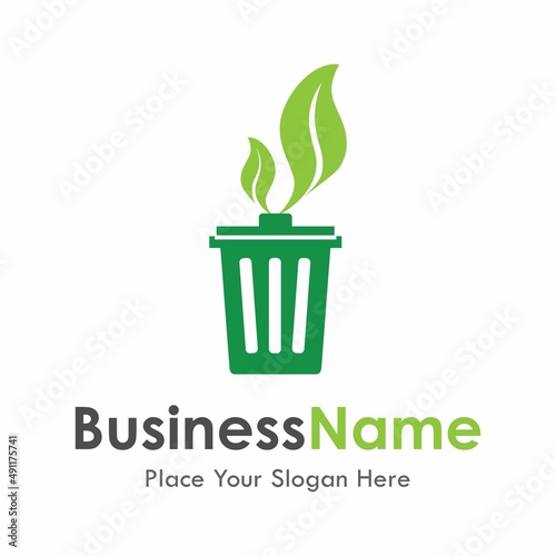 Trash leaf bin vector logo template. Suitable for business, nature and web