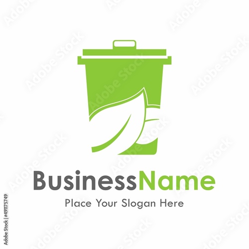 Trash leaf bin vector logo template. Suitable for business, nature and web