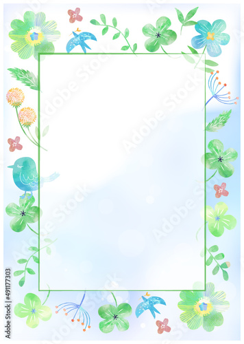 北欧風_水彩草花フレーム縦型