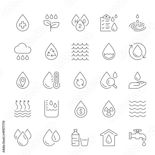 Water, drop water, environment, thin line icon set, editable stroke, vector illustration.
