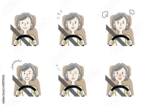 運転をする女性のベクターイラストセット