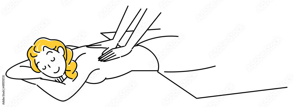うつ伏せに寝てマッサージを受けている可愛い女性 シンプル イラスト ベクター Cute Lady Lying On Her Stomach Getting A Massage Simple Illustration Vector Stock Vector Adobe Stock