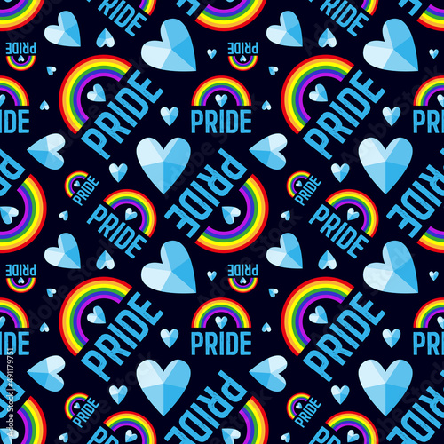 Pattern pride with hearts. Vector abstract seamless pattern. Crystal hearts with rainbow. Gay parade, LGBT rights symbol. Symbol of the LGBT community. For fabric, wrapping, websites, prints.