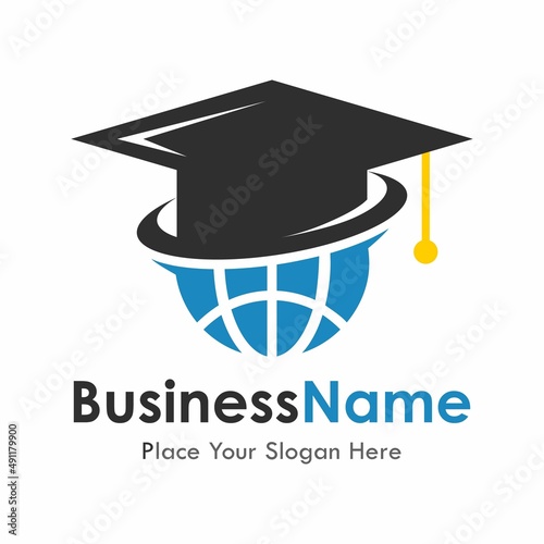 graduate with world vector logo design. Suitable for business, education, web 
