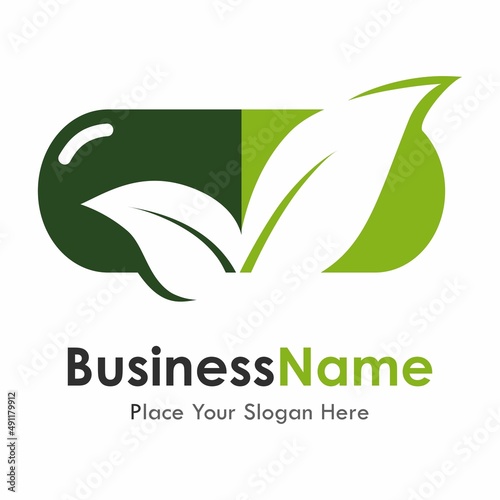 Leaf pill vector logo template. Suitable for business, web, pharmacy, healthy and design