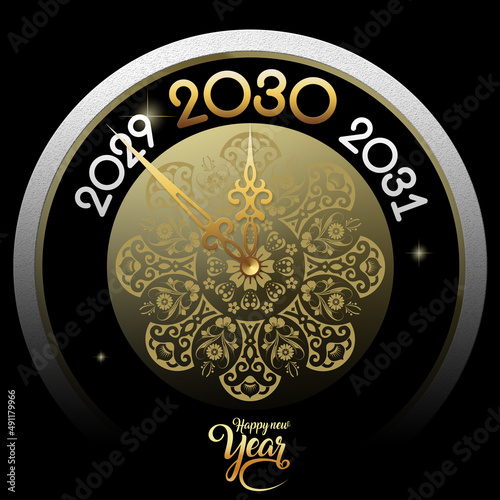 2030 Happy New Year in golden design, Holiday greeting card design. © nali