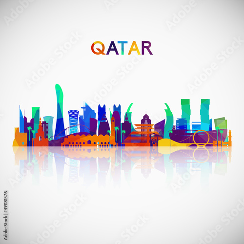 Qatar skyline silhouette in colorful geometric style. Symbol for your design. Vector illustration.
