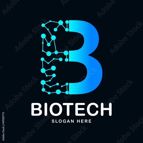 Letter B abstract biotech icon vector design logo. Suitable for biotechnology molecule atom DNA chip symbol  Medicine  science  technology  laboratory  