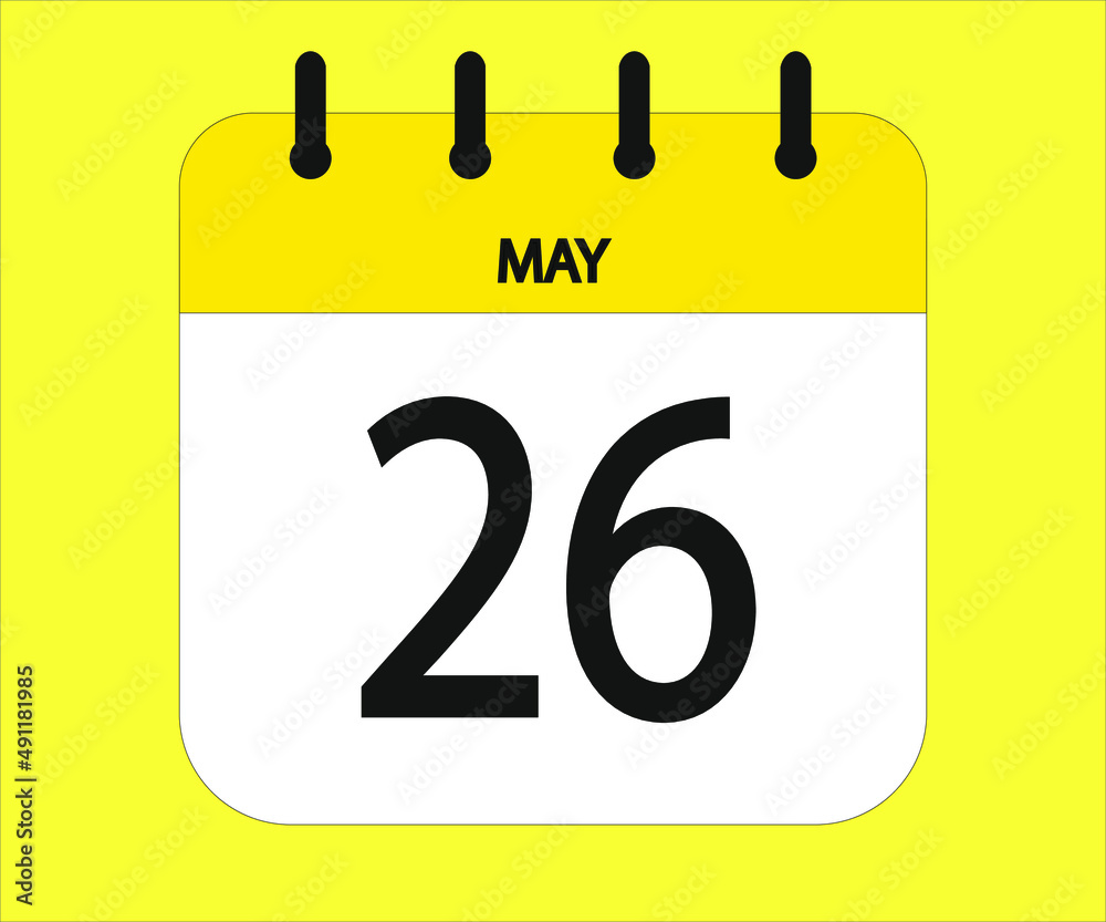 May 26th yellow calendar icon for days of the month May 26th yellow calendar icon for days of the month
