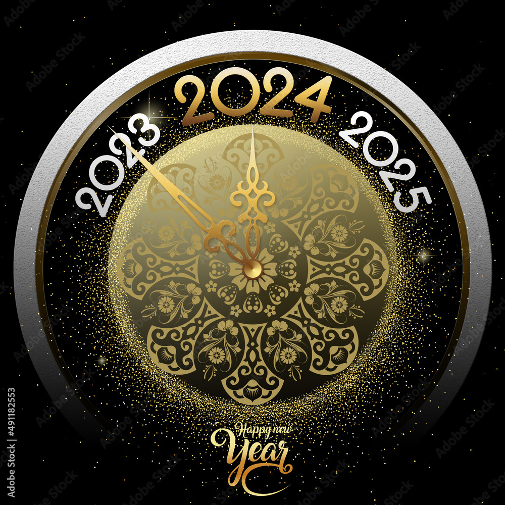 2024 Happy New Year in golden design, Holiday greeting card design