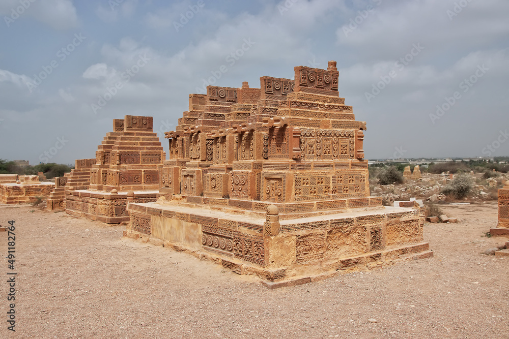 Chaukhandi vintage tombs close Karachi in Pakistan