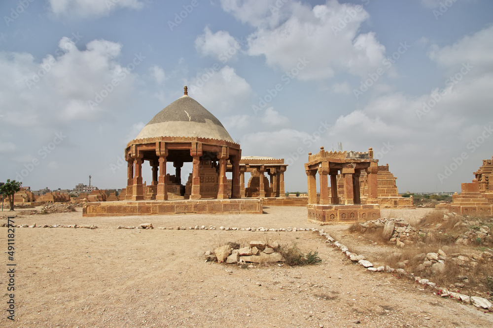 Chaukhandi vintage tombs close Karachi in Pakistan