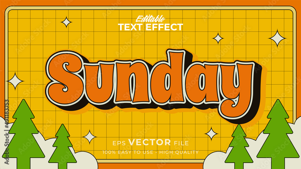 Editable text style effect - summer retro old school cartoon text in groovy style theme