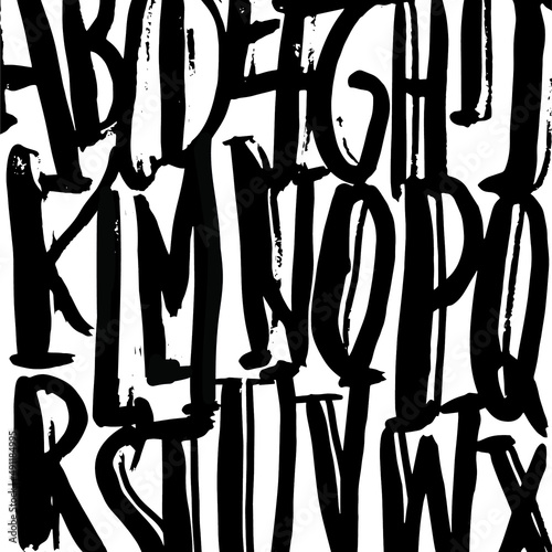 Hand drawn letters pattern. Black alphabet letters on white background.Vector.