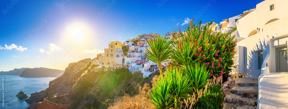 Picturesque view of traditional Greek village Oia on Santorini island, Greece, Europe. luxury travel. Summer holidays. Travel concept background.