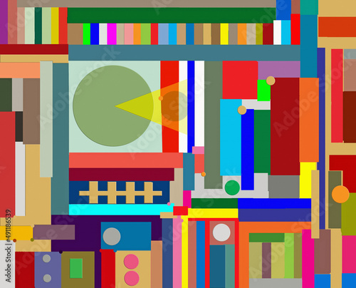Abstract bright multi coloured textured geometric art