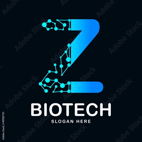 Letter Z abstract biotech icon vector design logo. Suitable for biotechnology molecule atom DNA chip symbol, Medicine, science, technology, laboratory,  photo