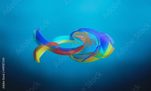 Abstract 3D digital multicoloured patterned tropical fish