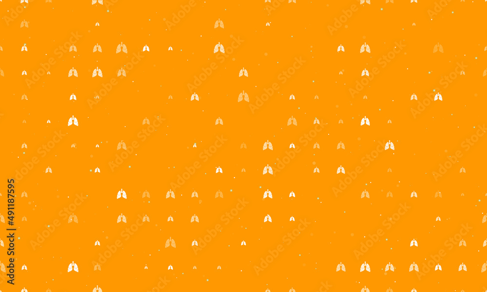 Seamless background pattern of evenly spaced white lungs symbols of different sizes and opacity. Vector illustration on orange background with stars Seamless background pattern of evenly spaced white lungs symbols of different sizes and opacity. Vector illustration on orange background with stars