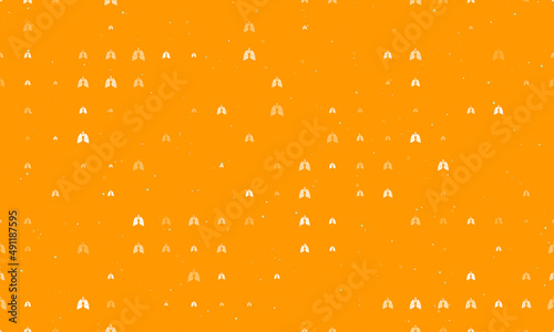 Seamless background pattern of evenly spaced white lungs symbols of different sizes and opacity. Vector illustration on orange background with stars