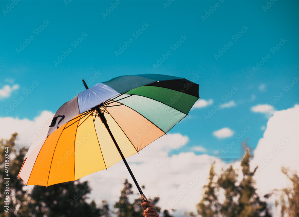 rainbow flag umbrella at pride parade