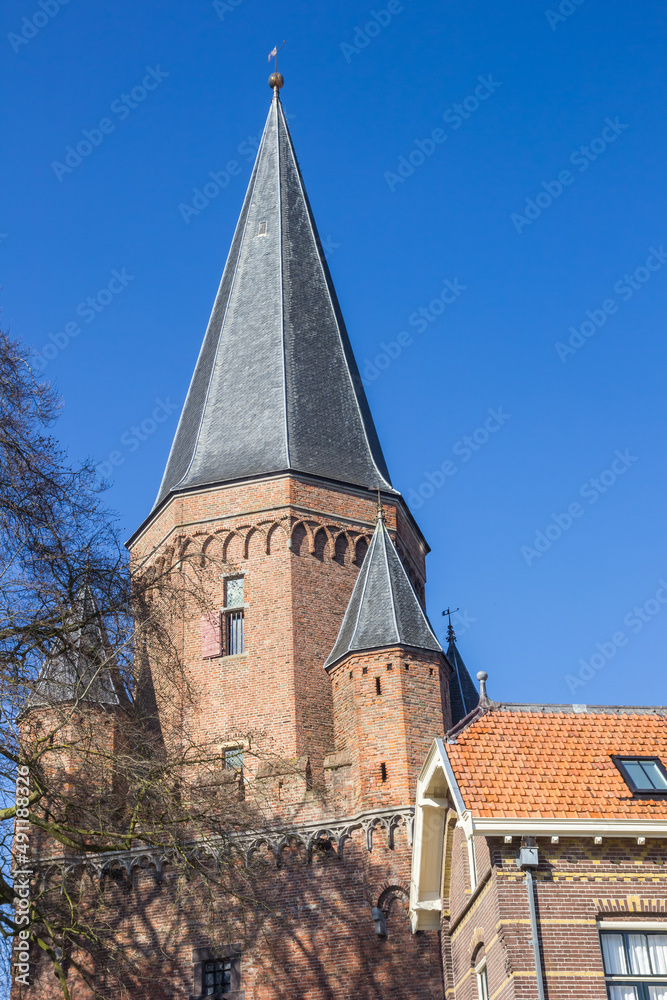 Spire of the historic Drogenapstoren in Zutphen, Netherlands