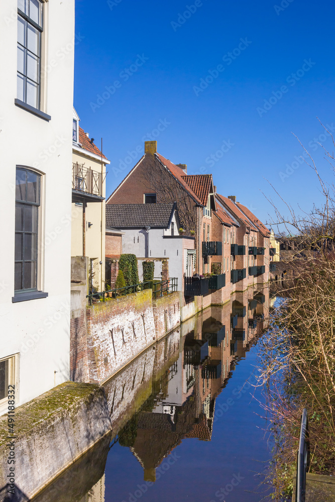 Houses reflected in the Berkel river in Zutphen, Netherlands