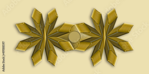 Abstract 3D illustration of geometric shapes in dark shadowed gold on light background