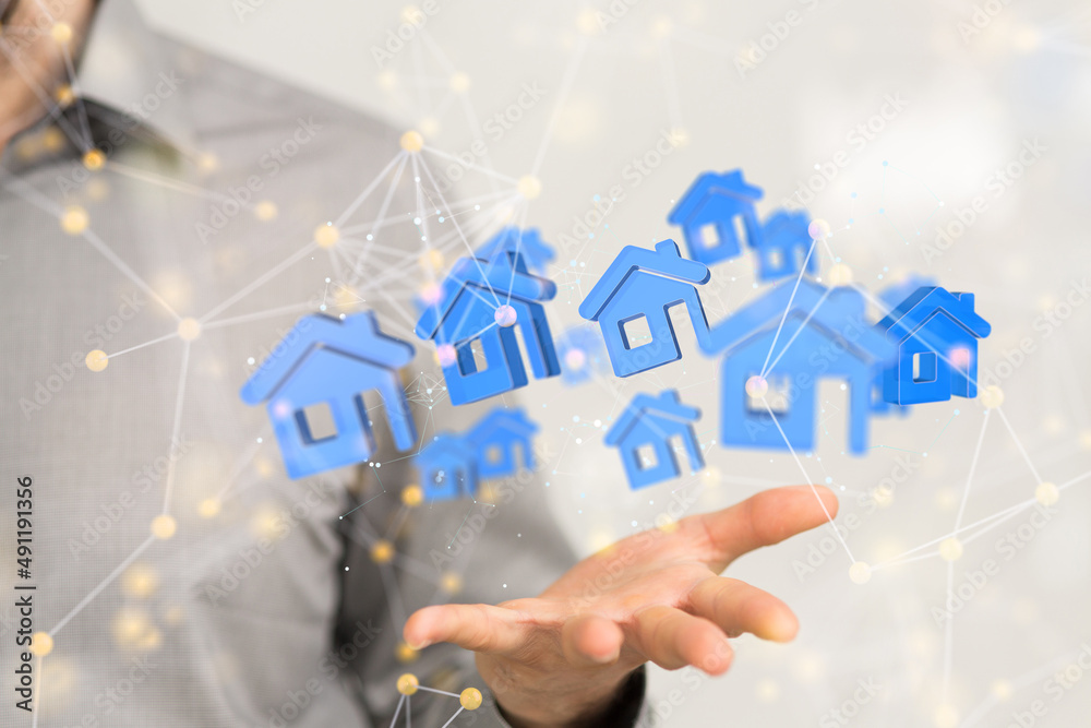 home iot - Neural network 3D illustration. Big data and cybersecurity home iot - Neural network 3D illustration. Big data and cybersecurity