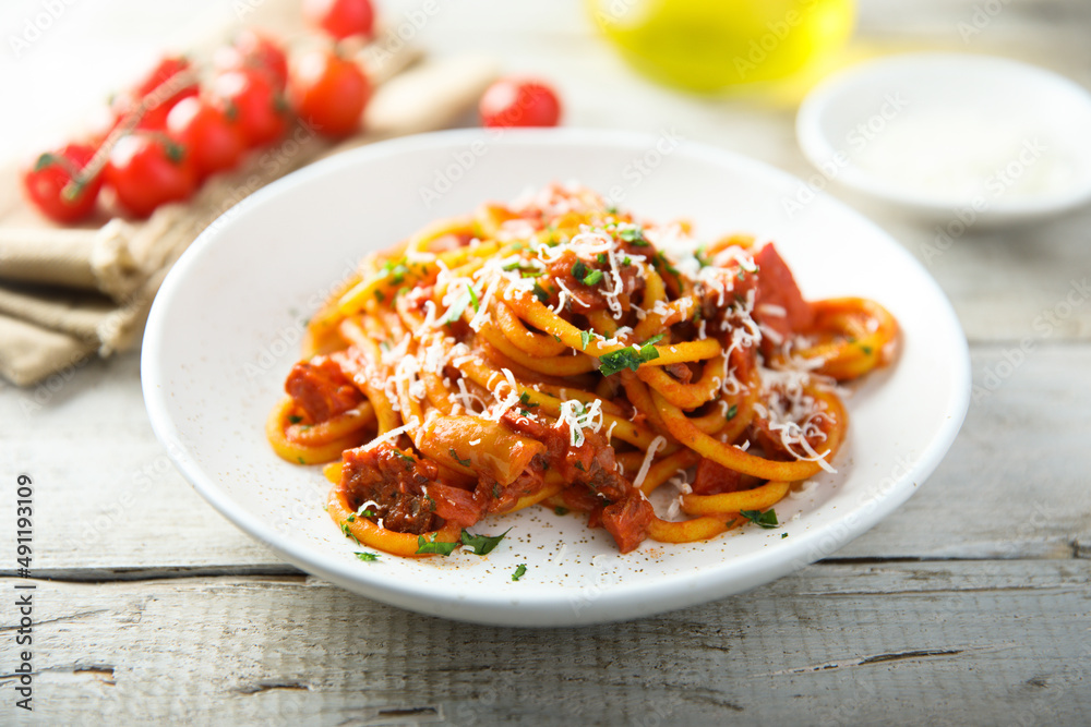 Pasta with sausage and tomato sauce Pasta with sausage and tomato sauce