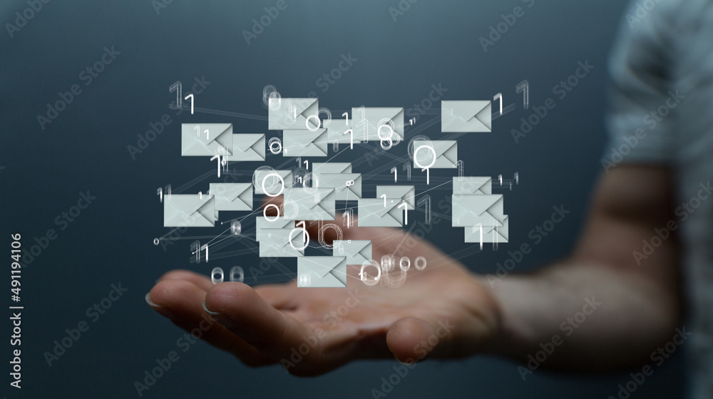 Approved email and spam message displayed on a futuristic interface Approved email and spam message displayed on a futuristic interface