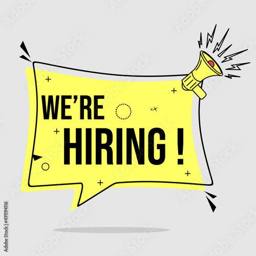 banner with the words we're hiring, with a yellow memphis style background. suitable for advertising posters
