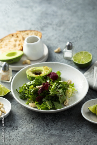 Healthy green salad with avocado
