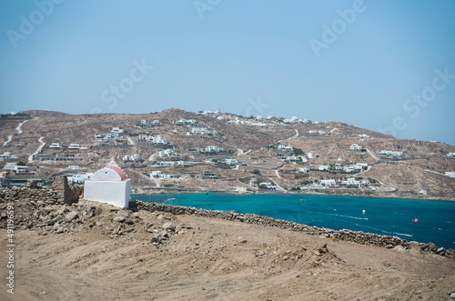 Fotografiet Sightings of Mykonos Island in Greece are of vivid whitewashed houses with vibra