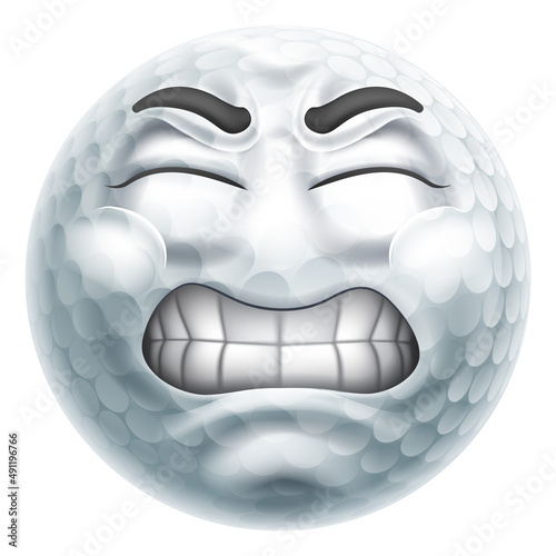 Angry Mad Golf Ball Hate Emoticon Cartoon Face
