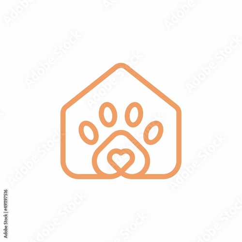 pet house monoline. home paw logo vector illustration