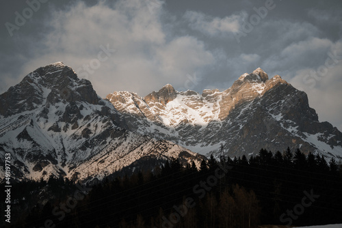 Amazing scenery of high definition mountain photography at sunset in the winter alps. 