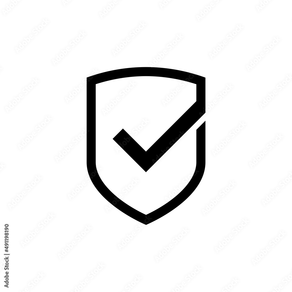 Shield with check mark icon isolated on white background Shield with check mark icon isolated on white background