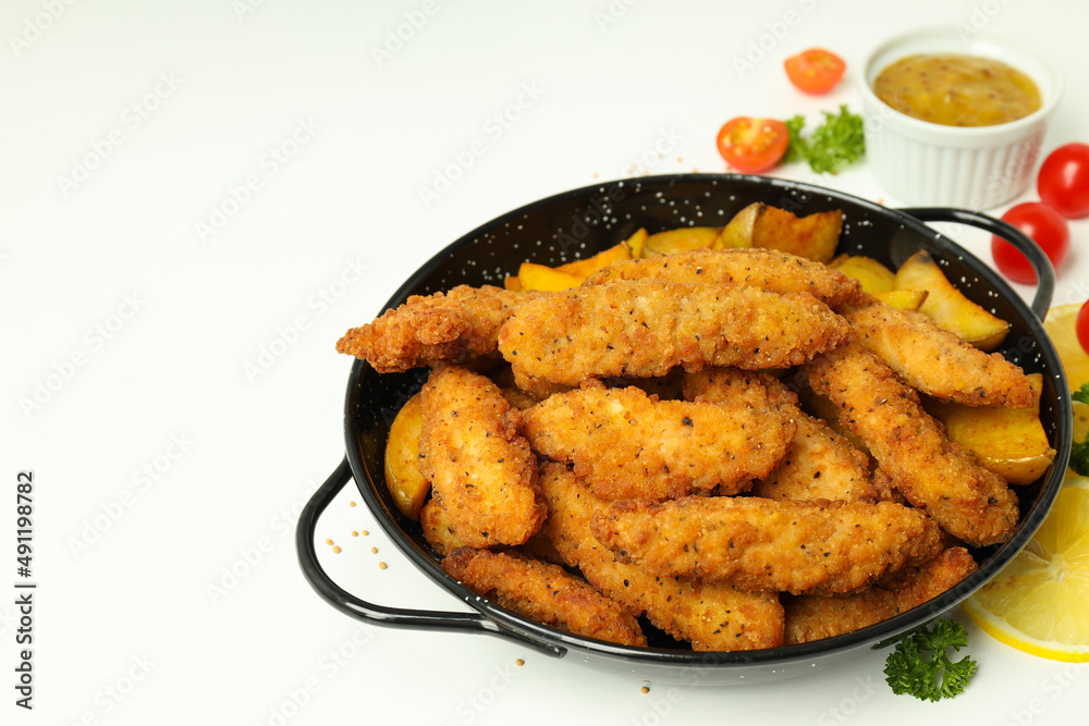 Concept of tasty food with Chicken strips, space for text Concept of tasty food with Chicken strips, space for text
